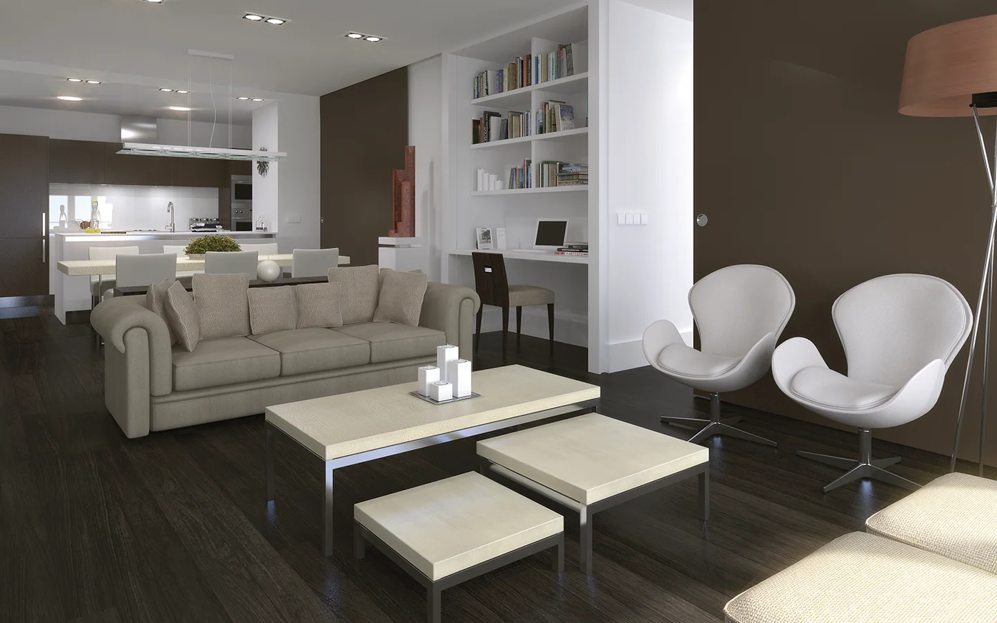 Vista interior del salón y cocina de la promoción Antonio Acuña 8